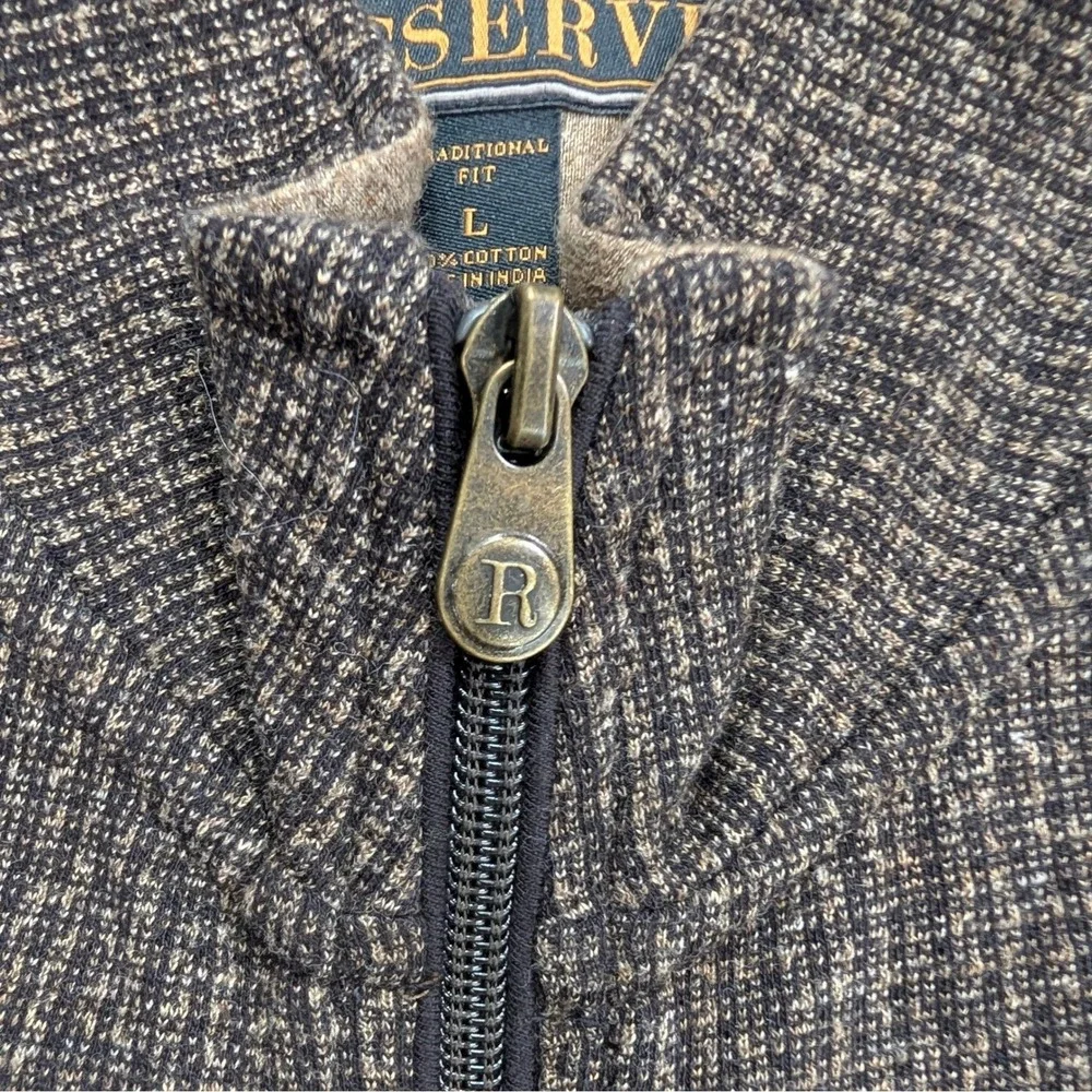 Jos A Bank Reserve Full Zip Sweater Jacket Brown Cotton Men's L